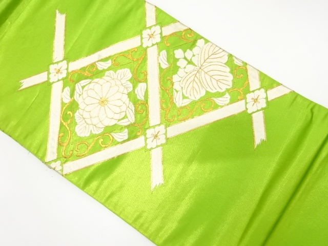 JAPANESE KIMONO / ANTIQUE FUKURO OBI / SILK / EMBROIDERY / FLORAL ARABESQUE